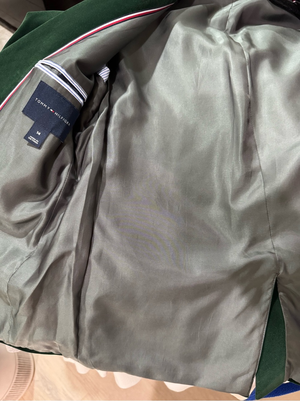 NEVER WORN Tommy Hilfiger Dark Green Velvet Sport Coat Blazer - Boys (Size 14) - Picture 7 of 8